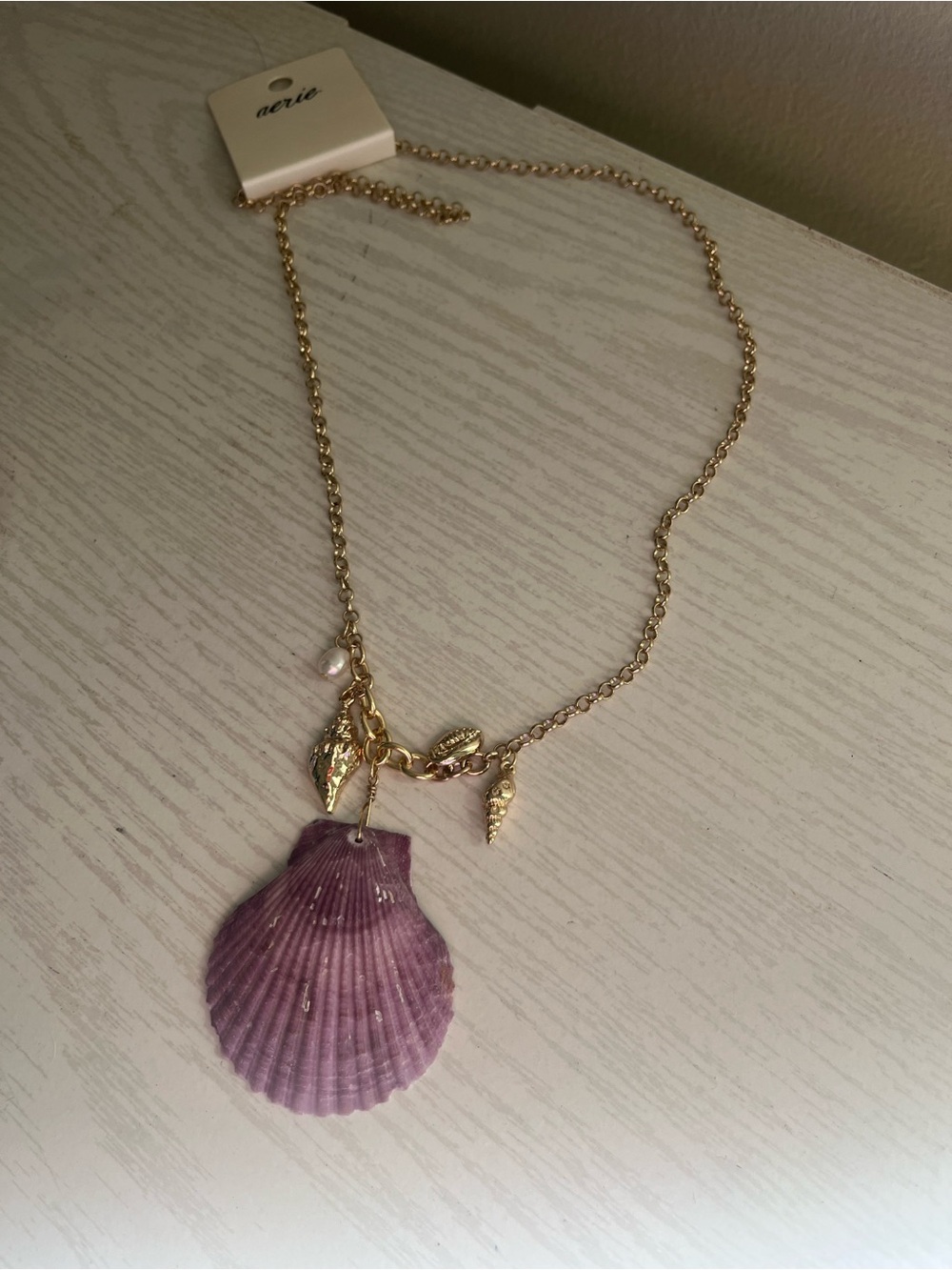 aerie Gold Chain Necklace with Purple Shell and Charm Accents